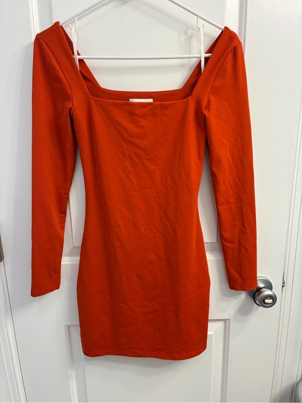 Aritzia Babaton Contour Squareneck Longsleeve Mini Dress Burnt Orange Size S